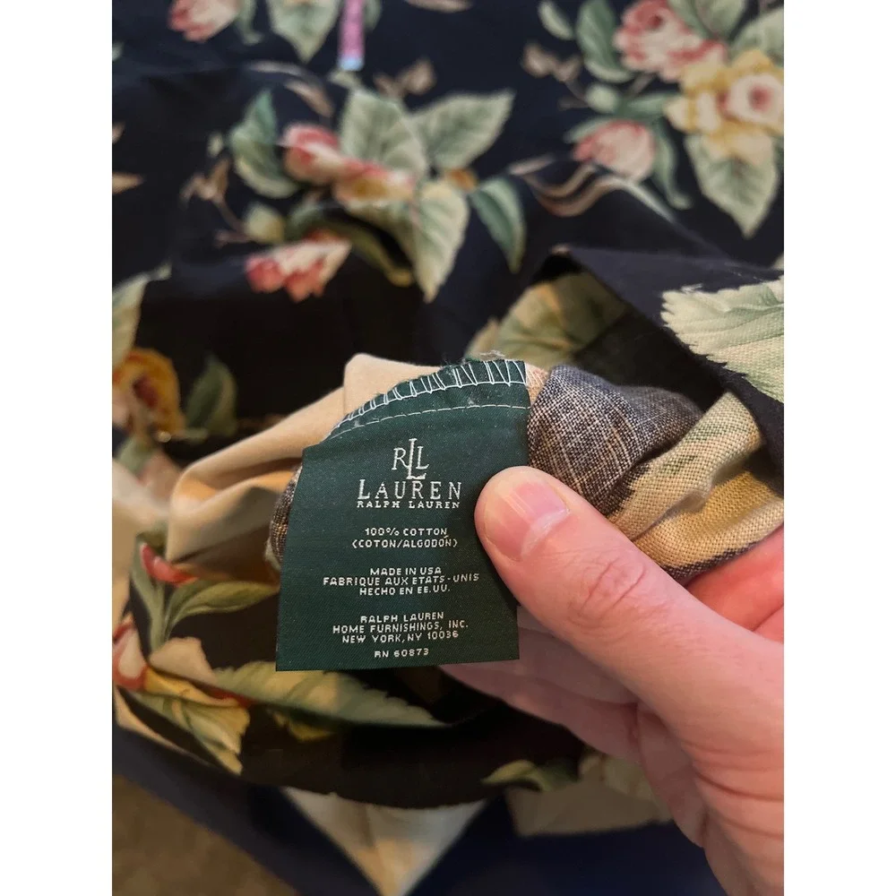 Ralph Lauren Charleston Full/Queen Duvet Cover Floral on Black/Tan EUC Shams